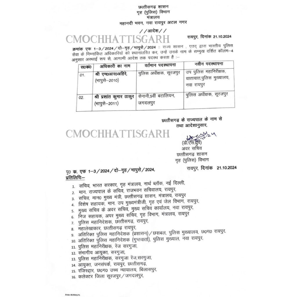 IPS प्रशांत कुमार ठाकुर अब सूरजपुर के नए एसपी